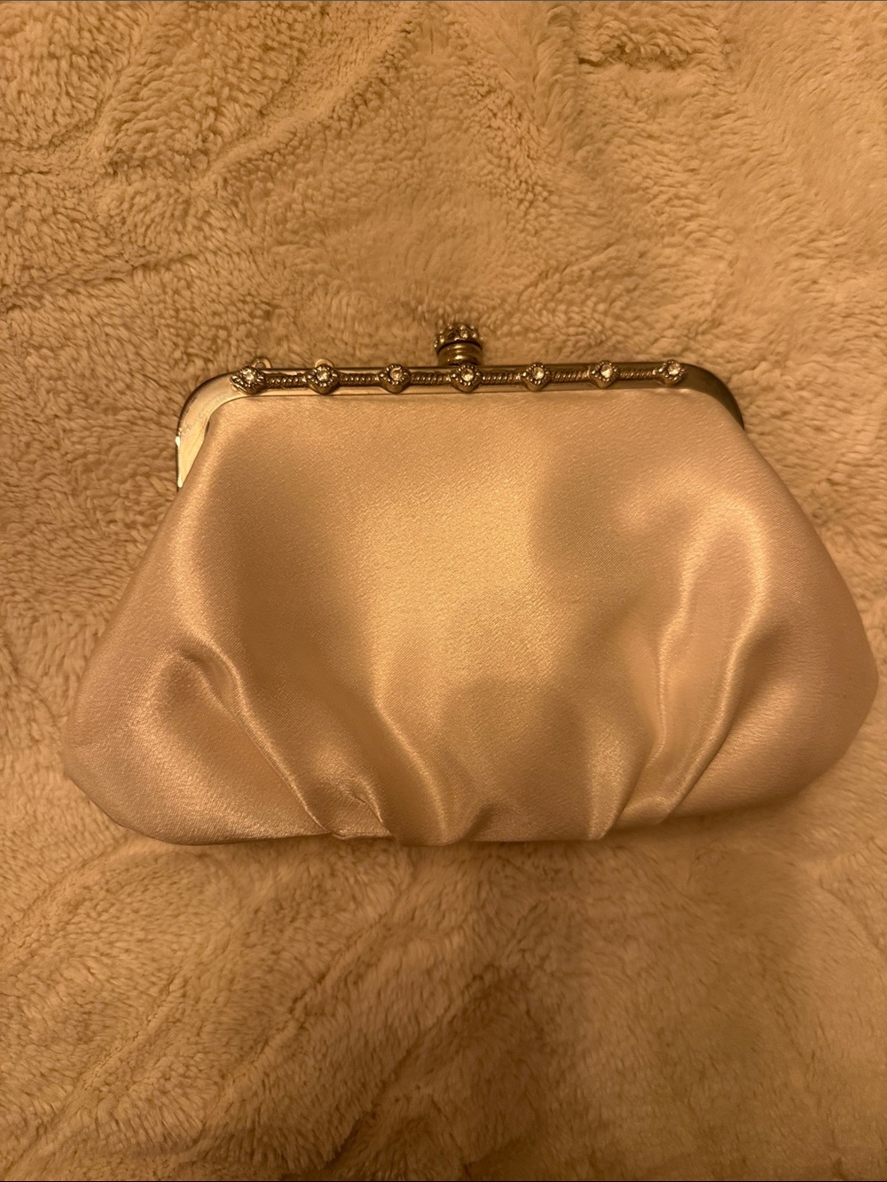 Satin Evening Clutch in Blush with Gold Frame